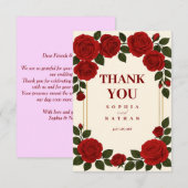 Elegante Rode Roos & Goud Lijst bruiloft Bedankt (Voorkant / Achterkant)