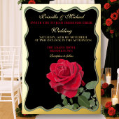 Elegante rode roos & gouden bruiloft folie uitnodiging