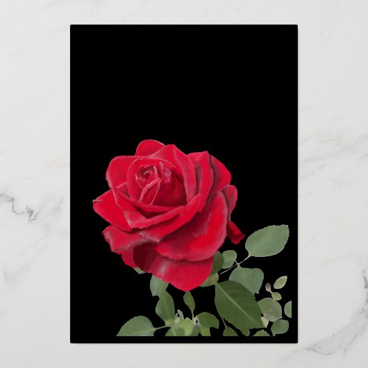 Elegante rode roos & gouden bruiloft folie uitnodiging (Achterkant)