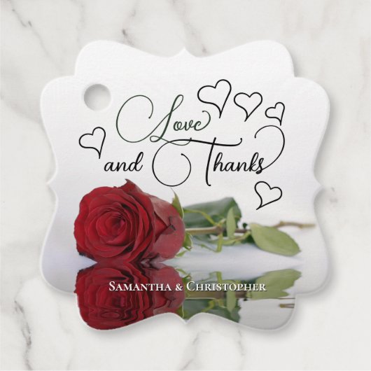 Elegante Rode Roos & Harten Liefde & Bedankt bruil Bedankjes Labels (Voorkant)