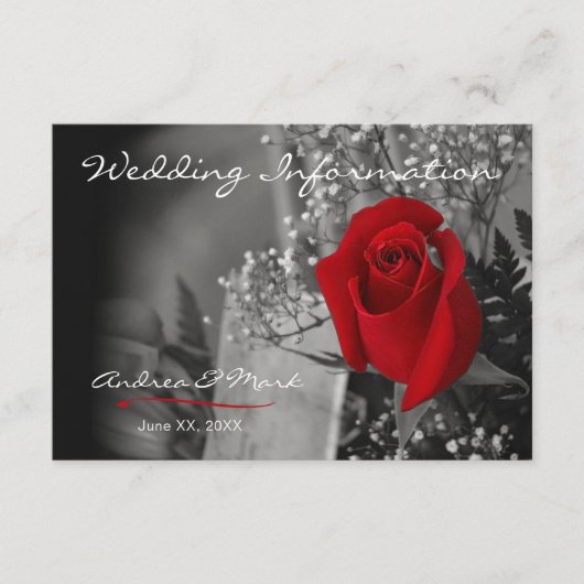 Elegante Rode Roos Informatie Bijlagekaart Informatiekaartje (Voorkant)