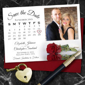 Elegante rode roos kalender & foto bruiloft save the date