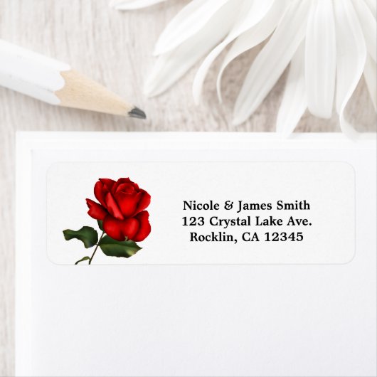 Elegante rode roos lange steel bloemenuitnodiging etiket (Insitu)