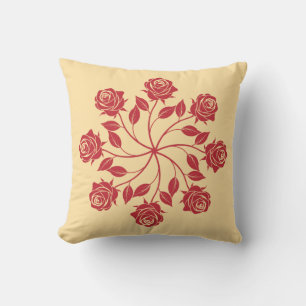 Elegante Rode Roos Mandala Cirkelvormig Bloemmotie Kussen