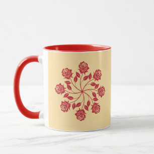 Elegante Rode Roos Mandala Cirkelvormig Bloemmotie Mok