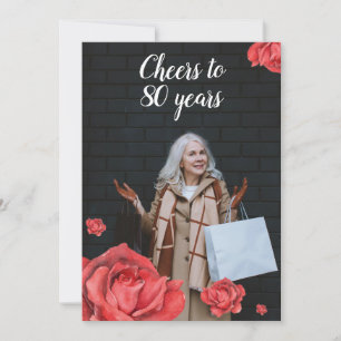 Elegante rode roos moeder foto 80e verjaardag kaart