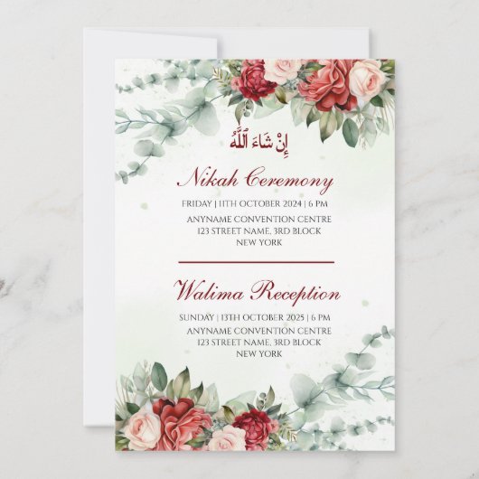Elegante Rode Roos Moslim bruiloft Nikah Kaart (Achterkant)