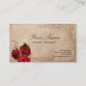 Elegante rode roos op beige  Antiek Visitekaartje (Achterkant)