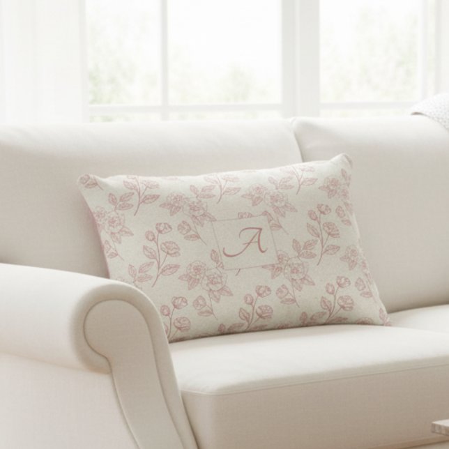 Elegante Rode Roos Papier Chintz Monogram Accent Kussen (Creator heeft geüpload)