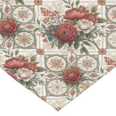 Elegante rode roos pastel groene Tegels Shabby Chi Lange Tafelloper (Hoek)