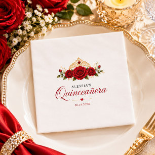 Elegante Rode Roos Prinses Quinceañera Feest Servet