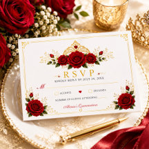 Elegante Rode Roos Prinses Quinceañera RSVP Kaart