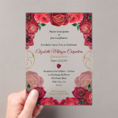 Elegante Rode Roos Quinceañera Moderne Bloemen 15 Acryl Uitnodigingen (Insitu (Draagbaar))