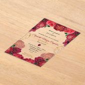 Elegante Rode Roos Quinceañera Moderne Bloemen 15 Acryl Uitnodigingen (Laagn)