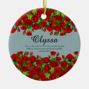 Elegante Rode Roos Rand Aangepaste Naam Tuin Thema Keramisch Ornament