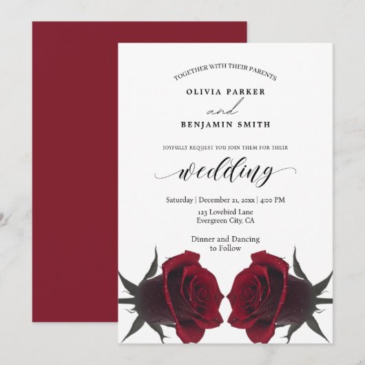 Elegante rode roos romantische bruiloft kaart (Voorkant / Achterkant)