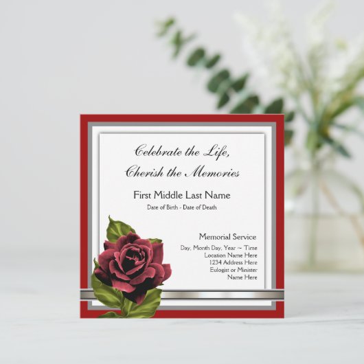 Elegante rode roos rouwende Kaarten (Staand voorkant)