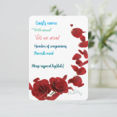 Elegante rode roos RSVP-kaart - Romantische bruilo RSVP Kaartje (Staand voorkant)