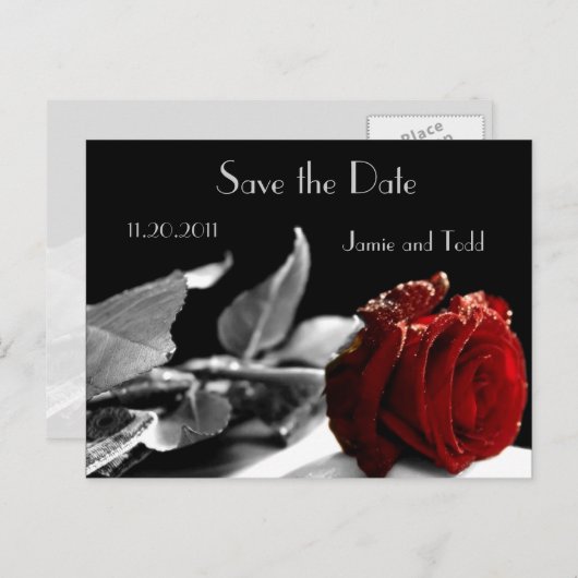 Elegante rode roos Save the Date Aankondigingskaart (Voorkant / Achterkant)