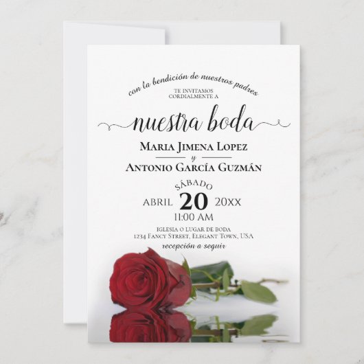 Elegante rode roos Spaans Nuestra Boda bruiloft Kaart (Voorkant)