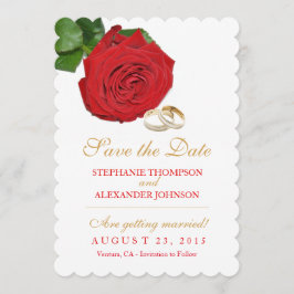 Elegante Rode Roos Trouw Save the Date Kaart