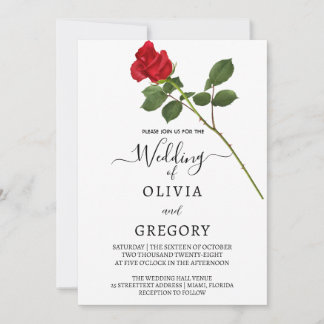 Elegante rode roos trouwkaart kaart