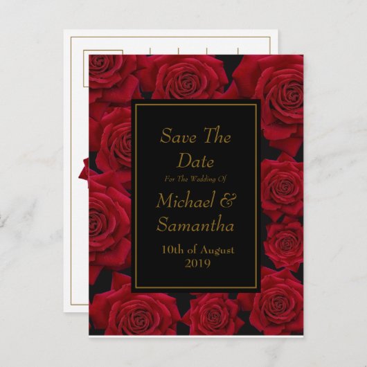 Elegante Rode Roos - Trouwkaart Opslag Datum Aankondigingskaart (Voorkant / Achterkant)