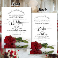 Elegante rode roos tweetalige Spaans Engels bruilo