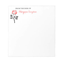 Elegante rode roos van het bureau van notitieblok