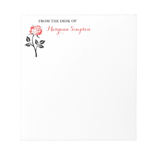 Elegante rode roos van het bureau van notitieblok (Voorkant)