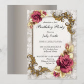 Elegante rode roos verjaardag uitnodiging (Voorkant / Achterkant)