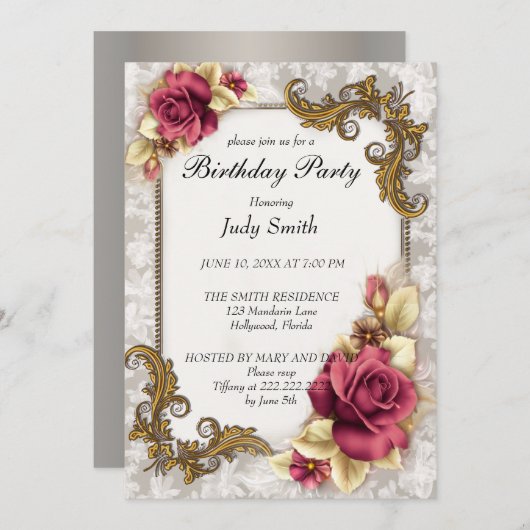 Elegante rode roos verjaardag uitnodiging (Voorkant / Achterkant)