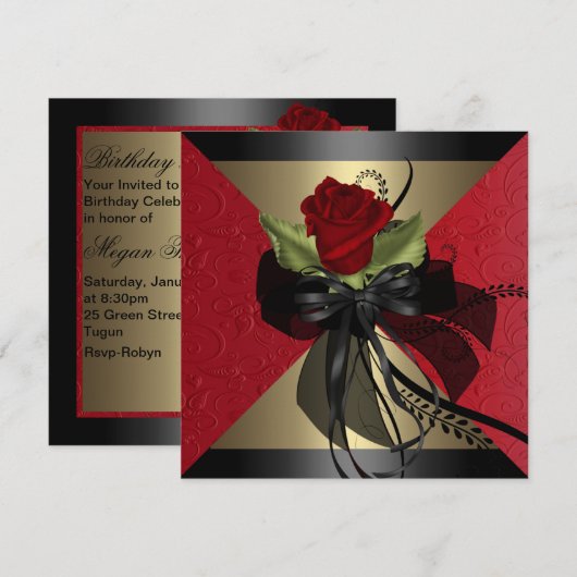 Elegante rode roos verjaardag uitnodiging (Voorkant / Achterkant)