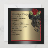 Elegante rode roos verjaardag uitnodiging (Achterkant)