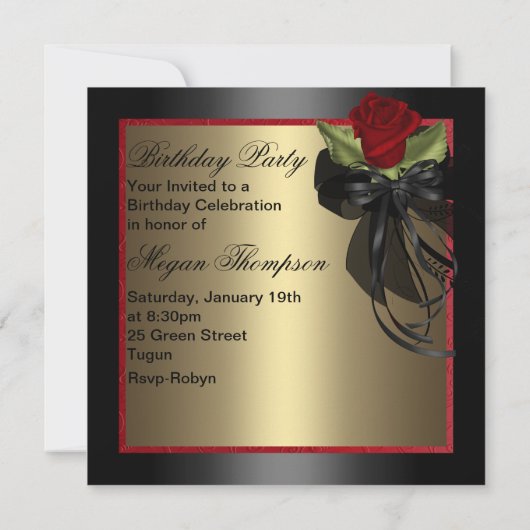 Elegante rode roos verjaardag uitnodiging (Achterkant)