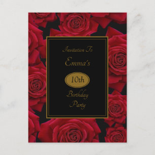 Elegante Rode Roos Verjaardagsfeest Uitnodiging Briefkaart