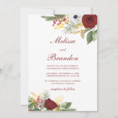 Elegante Rode Roos Wintergroen Scriptuur Bruiloft Kaart (Voorkant)