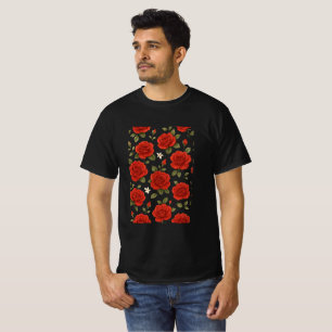 Elegante Rode Roos & Witte Jasmijn Waterverf Bloem T-shirt
