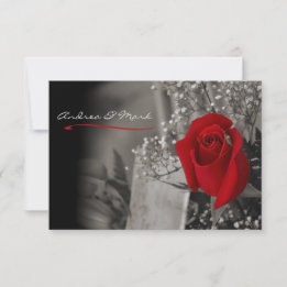 Elegante rode roos zwart-wit bruiloft kaart