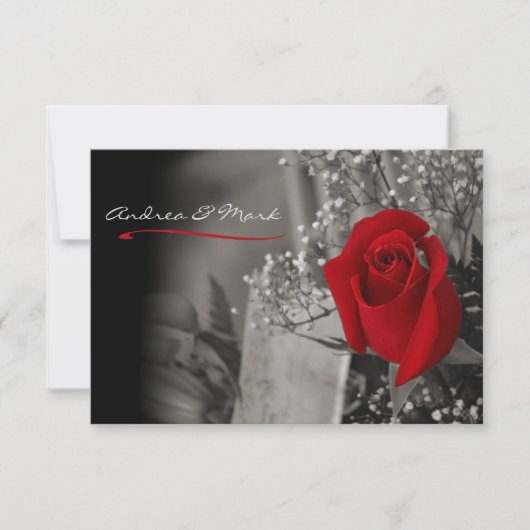 Elegante rode roos zwart-wit bruiloft kaart (Voorkant)