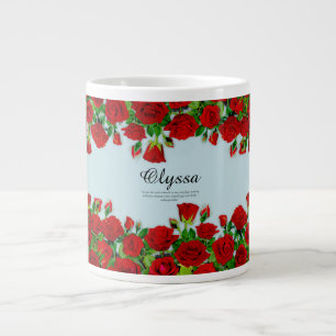 Elegante Rode Roosrand Aangepaste Naam Tuin Thema Grote Koffiekop