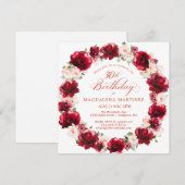 Elegante rode roze bloemenkrans 30e verjaardag kaart (Voorkant / Achterkant)