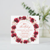Elegante rode roze bloemenkrans 50e verjaardag kaart (Staand voorkant)