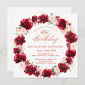 Elegante rode roze bloemenkrans 95e verjaardag kaart (Voorkant / Achterkant)
