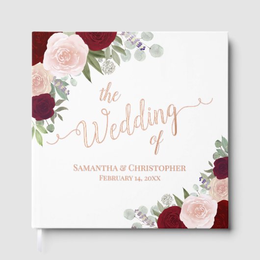Elegante rode & roze Boho Rozen Folie bruiloft Gastenboek (Voorkant)
