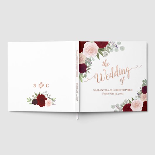 Elegante rode & roze Boho Rozen Folie bruiloft Gastenboek (Volledig)