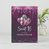 Elegante rode roze druppels glitter ballonnen swee kaart (Staand voorkant)