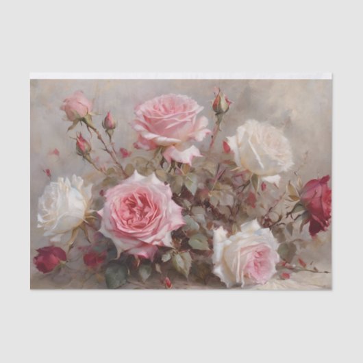 Elegante rode, roze en witte rozen tissuepapier (Voorkant)