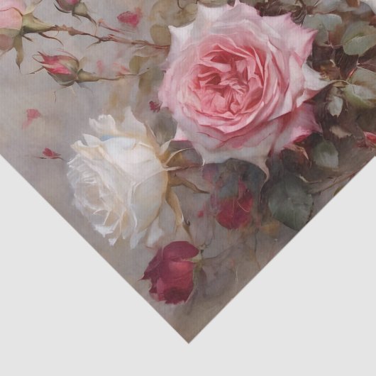 Elegante rode, roze en witte rozen tissuepapier (Detail)