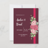 Elegante rode & roze rozen bruiloft kaart (Voorkant)